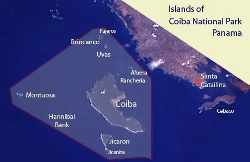 Map of the 38 islands of Coiba National Park, Panama